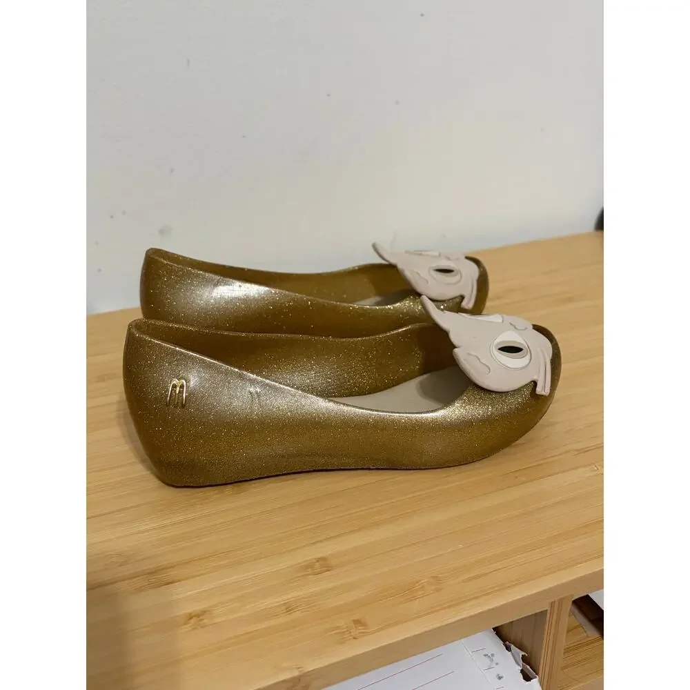 Mel by Melissa Purrfect Cat Glitter Jelly Flats Gold Girls Kids Size 11